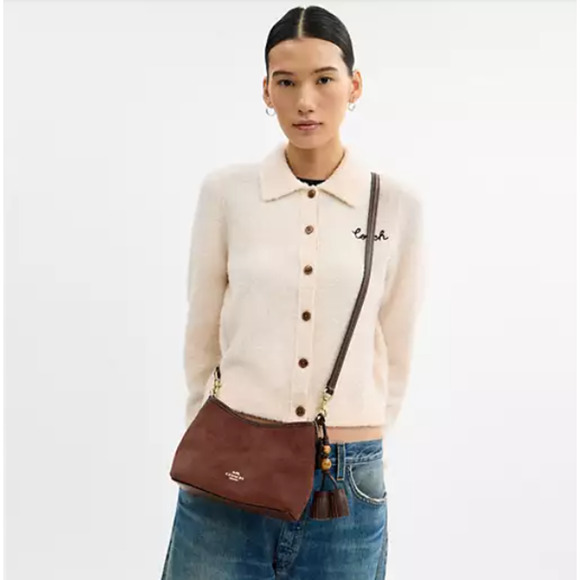 Coach Laurel Small Shoulder Bag With Tassels In Suede/Brown/Maple CCF14 - Picture 10 of 12